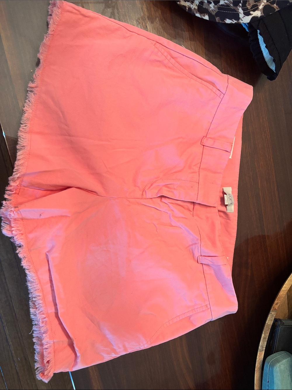 LOFT Coral Pink High-Rise Frayed Hem Shorts